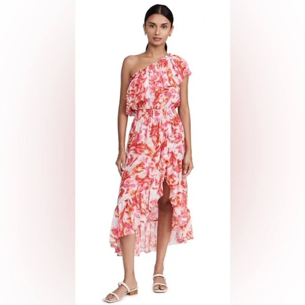 Misa Los Angeles Rumi Dress‎ Floral One Shoulder Medium Maldive Marble